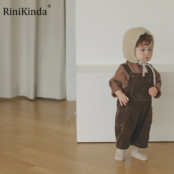 Детский комбинезон без рукавов RiniKinda2022, вельветовый комбинезон для маленьких мальчиков, комбинезоны для малышей с однотонными рубашками, о...