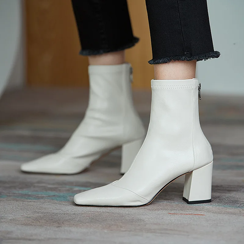 

Женские ботильоны в стиле ретро 2022, тонкие ботинки с квадратным носком, осенне-зимние короткие ботинки на толстой подошве, Женская Офисная обувь на высоком каблуке, женские туфли-лодочки