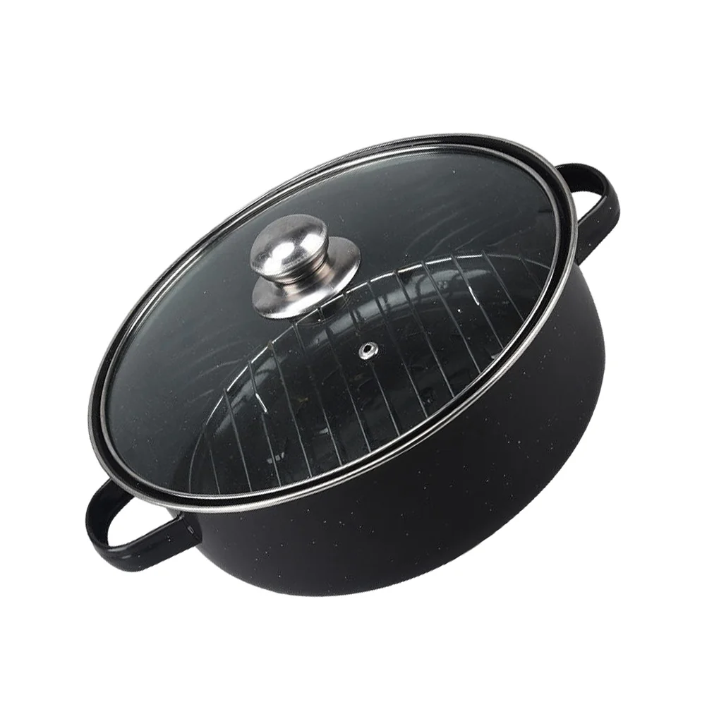 

Roasting Pan Pot Turkey Roasted Baked Deep Frying Cast Corn Lid Iron Metal Fryer Japanese Roaster Kitchen Black Rack Tempura