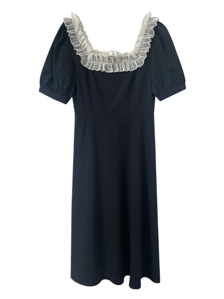 

2022 New Summer Elegant Square Neck Black High Waist Temperament Dress Women dress for women woman dress