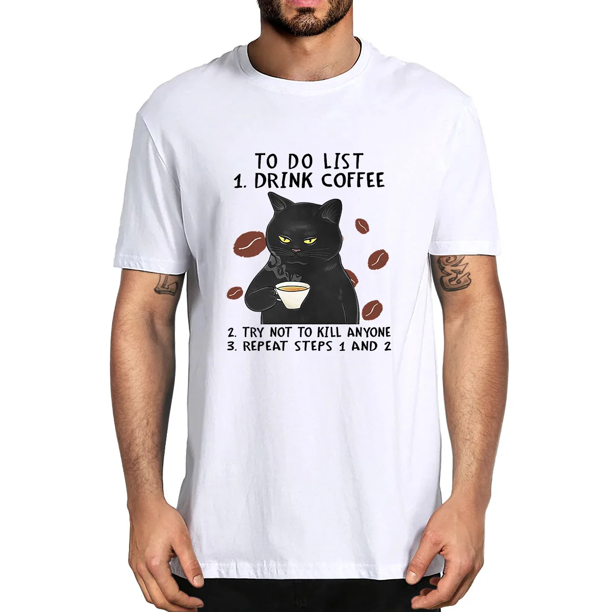 

Забавная Летняя мужская футболка с черным котом из 100% хлопка, новинка, женская уличная одежда в стиле Харадзюку, мягкая футболка, европейский размер