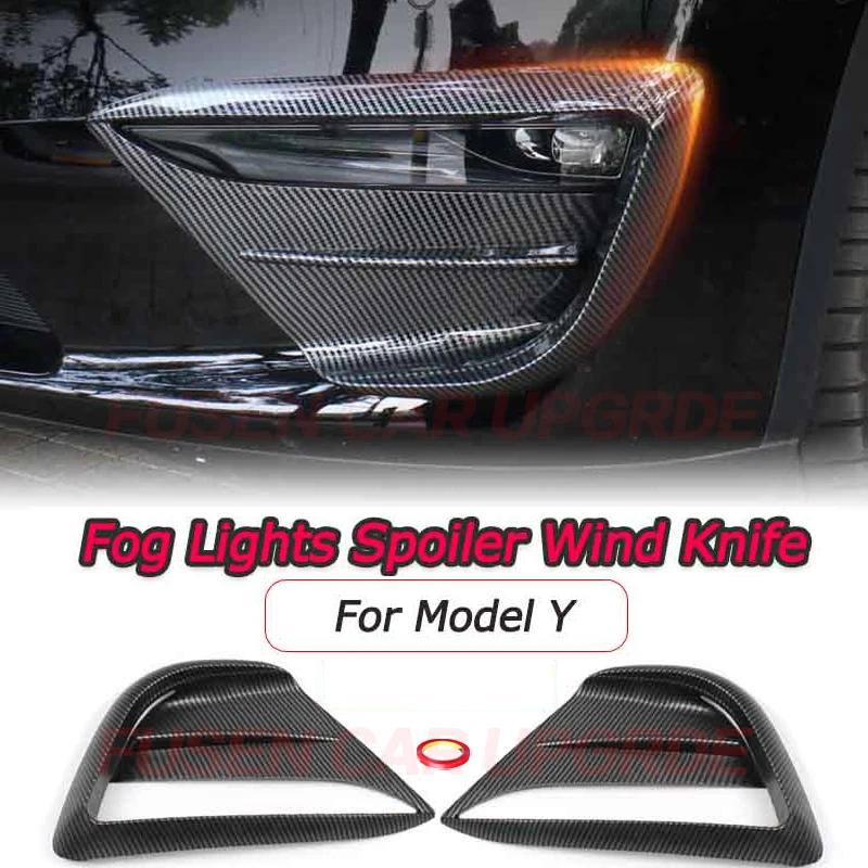 

2pcs Front Fog Lamp Cover Air Knife Proteceive Carbon Parrerm Fog Lamp Trim Lights For Tesla Model Y 2020-2022 Accessories
