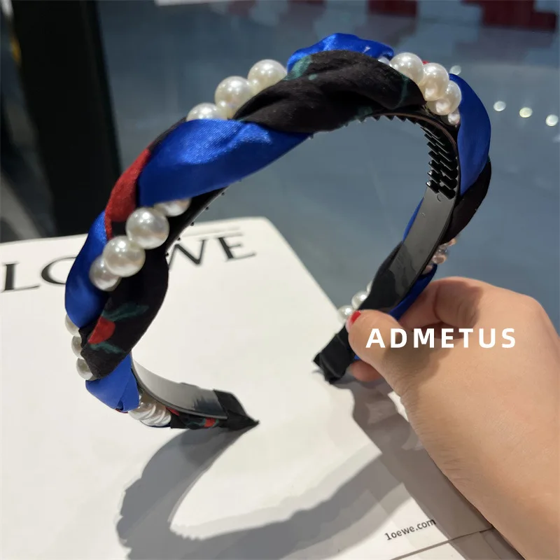 

Fried Dough Twist Braid Coarse Edge Hair Band Female Pearl Advanced Head Band Hair Band Satin