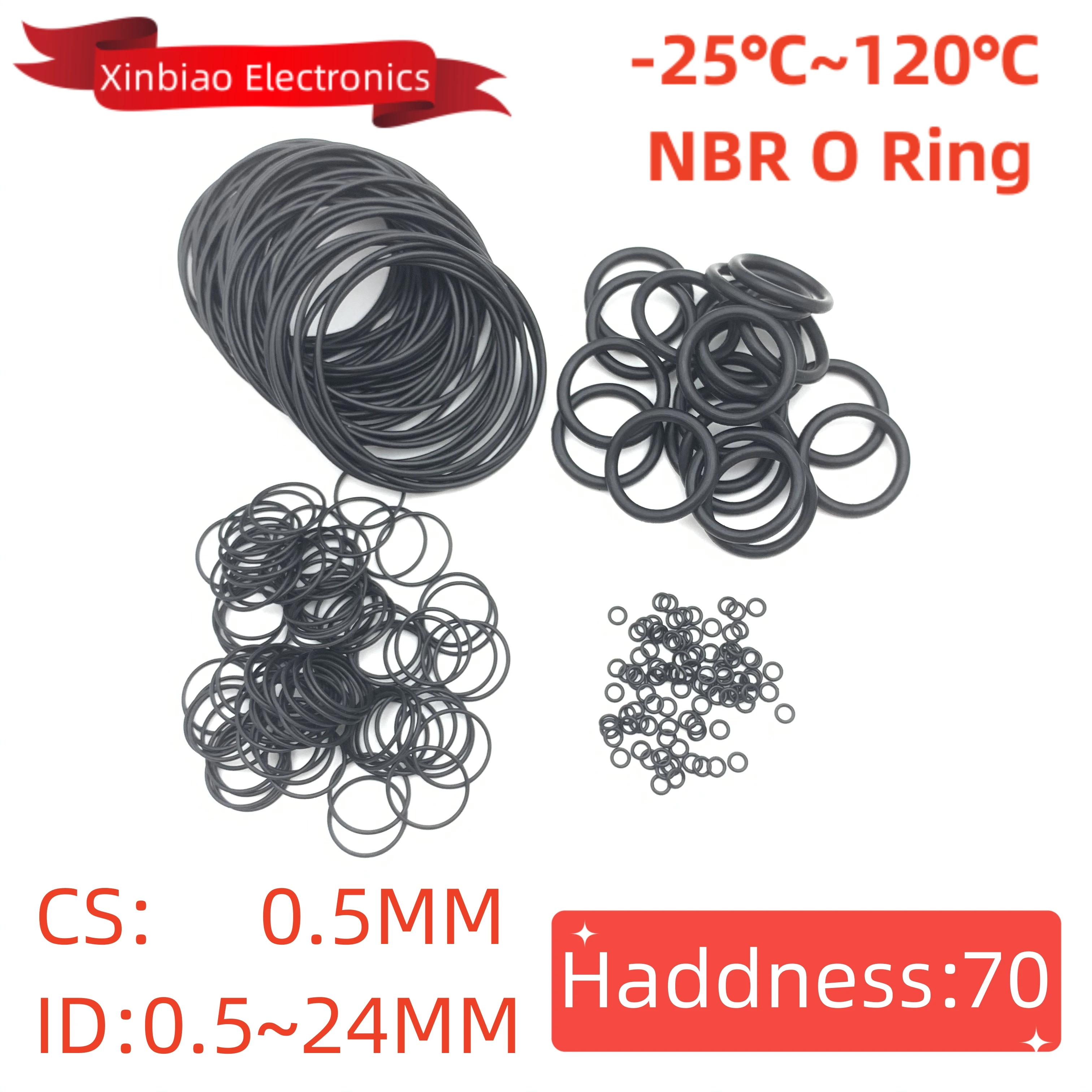 

50pcs Black O Ring Gasket CS0.5mm ID 0.5 ~ 24mm NBR Automobile Nitrile Rubber Round O Type Corrosion Oil Resistant Seal Washer