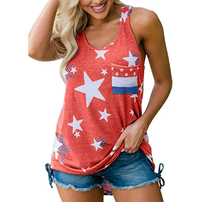 

Women Shirts Y2k Tops Streetwear Women Top Summer Tank Sleeveless T-Shirts Stars Flag Camouflage O-Neck Casual Tops Punk Clothes