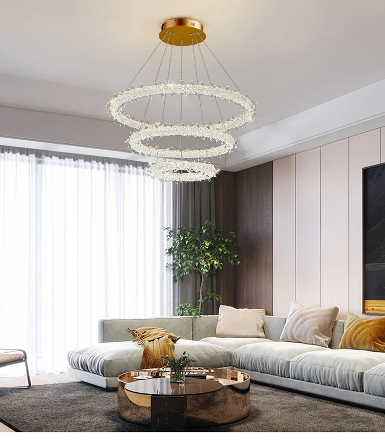 

Postmodern light luxury crystal chandelier living room light circular Nordic restaurant master bedroom ring firefly light