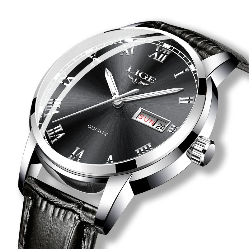 

LIGE Quartz Men Watch Top Waterproof Stainless Steel With Date week Watches Men's Luxury Business Dress Clock Relogio Masculino