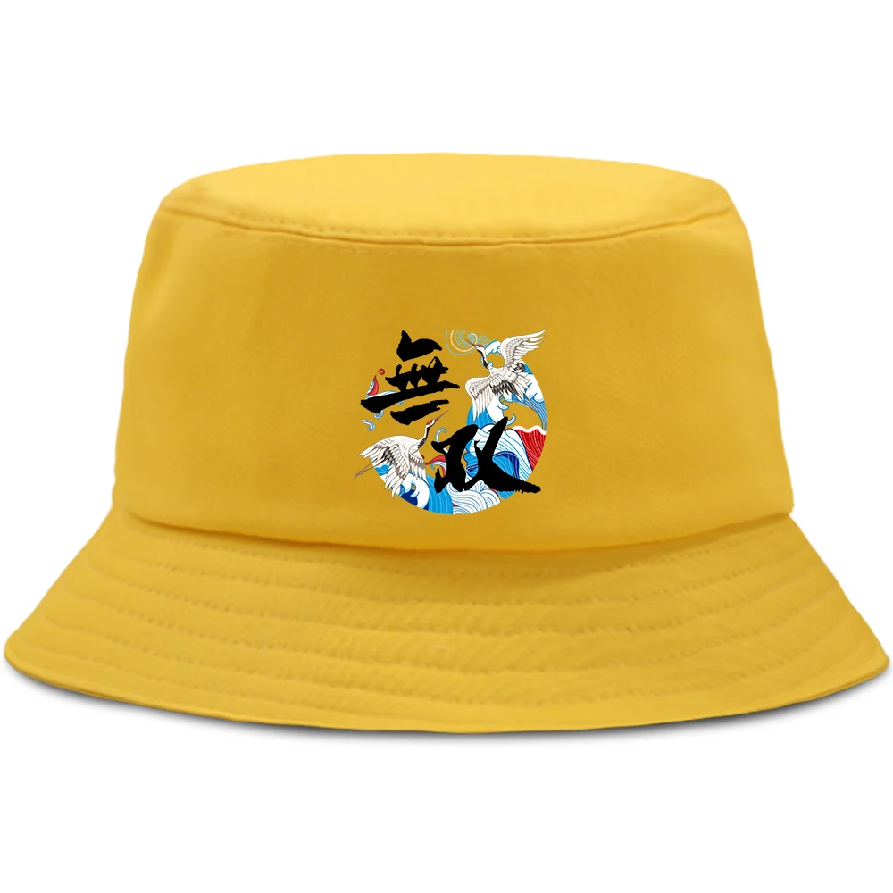 Панама с китайскими буквами и журавлем летняя для мужчин женщин |
