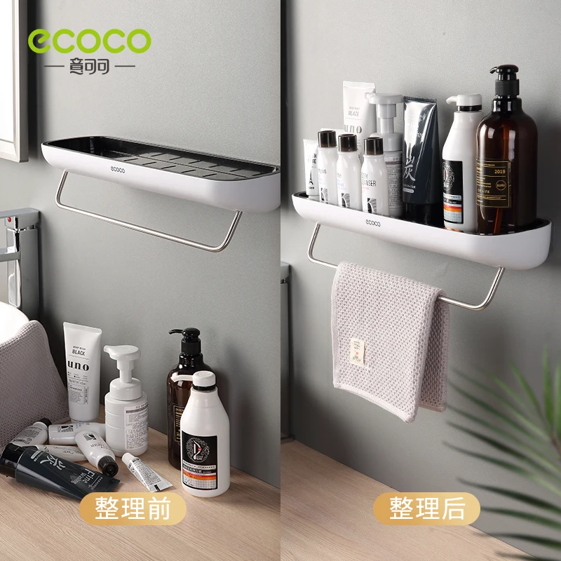 

ECOCO Bathroom Shelves Organizer Wall Mount Home Towel shelf Shampoo Rack With Towel Bar Storage Rack Bathroom Accessories