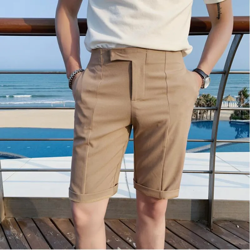 2022 High Quality Korean Solid Slim Fit Suit Shorts Men Clothing Simple All Match Business Formal Wear Short Homme Streetwear
