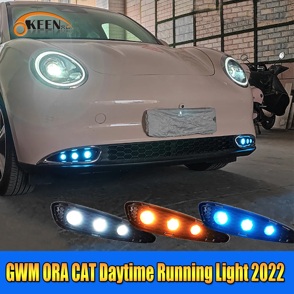 

OKEEN 2 шт. светодиодный дневные ходовые огни для GWM ORA CAT 2022 автомобильный дневной сигнал поворота противотуманная фара DRL Автомобильные фары а...
