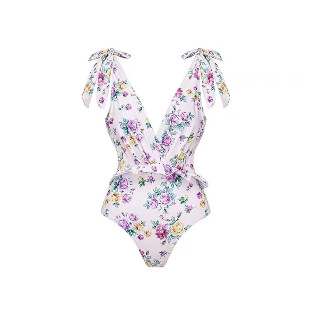 2023 New Fashion One Piece Swimsuit and Skirt Women BowKnot Swimwear Braziilian Retro Monokini Floral Print Bathing Suit Summer