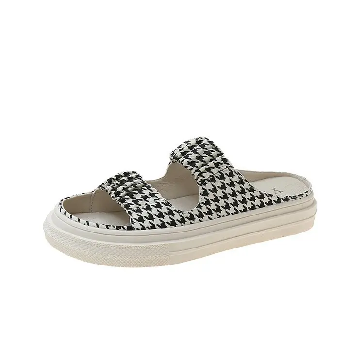 2022 Summer New Women's Slippers Flat Slippers Ladies Outer Wear Canvas Thick Bottom Casual Flip Flop Fashion Sandals Summer