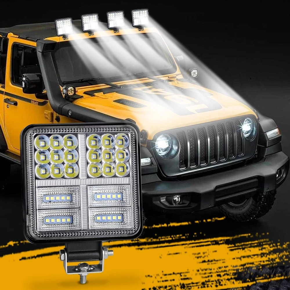 Купи 114W Square 48 LED Car Light Cross Type Strobe Auto Parts Work Light For 4x4 Offroad ATV UTV Tractor Fog Lamp Yellow за 719 рублей в магазине AliExpress