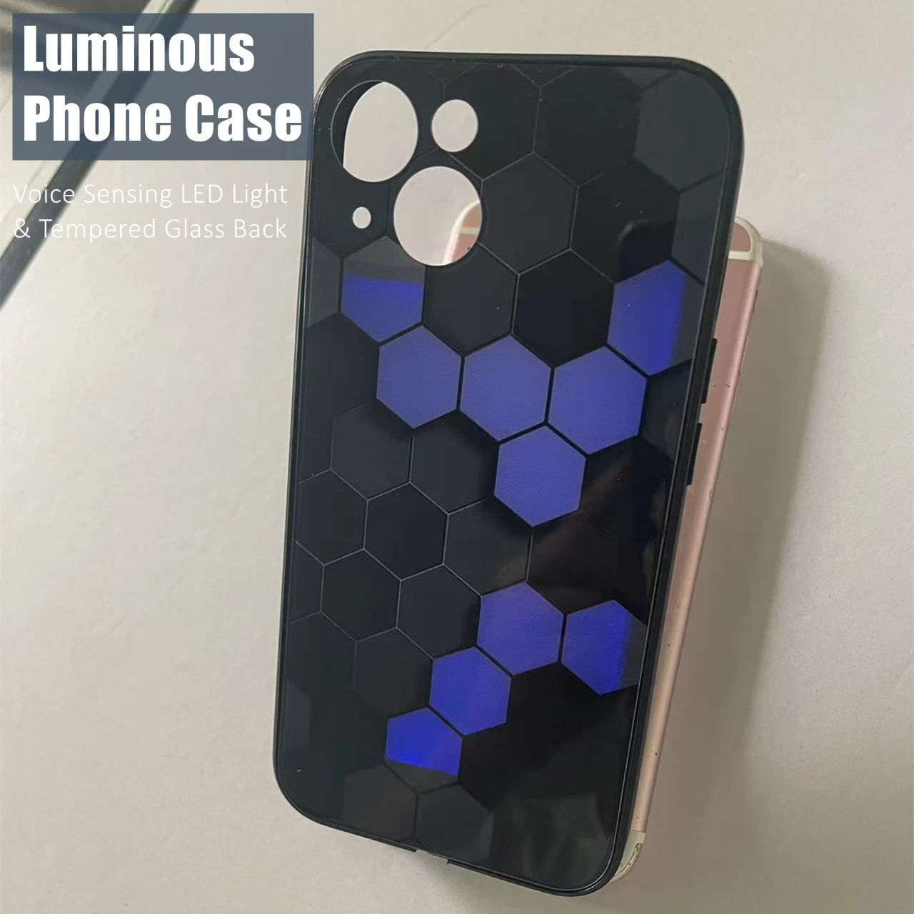 

Honeycomb Colorful LED Light Glow Luminous Tempered Glass Phone Case for Huawei P40 P50 P60 Mate 30 40 50 Nova 8 9 10 Pro Plus