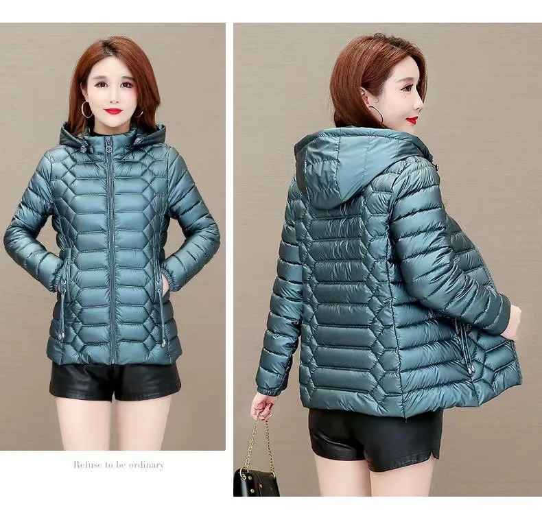 Autumn  Winter 2022 Short Hooded Zipper Coat  Women's Korean Fashion Elegant Warm Parkas Cotton Suit Parka's Slim veste femme
