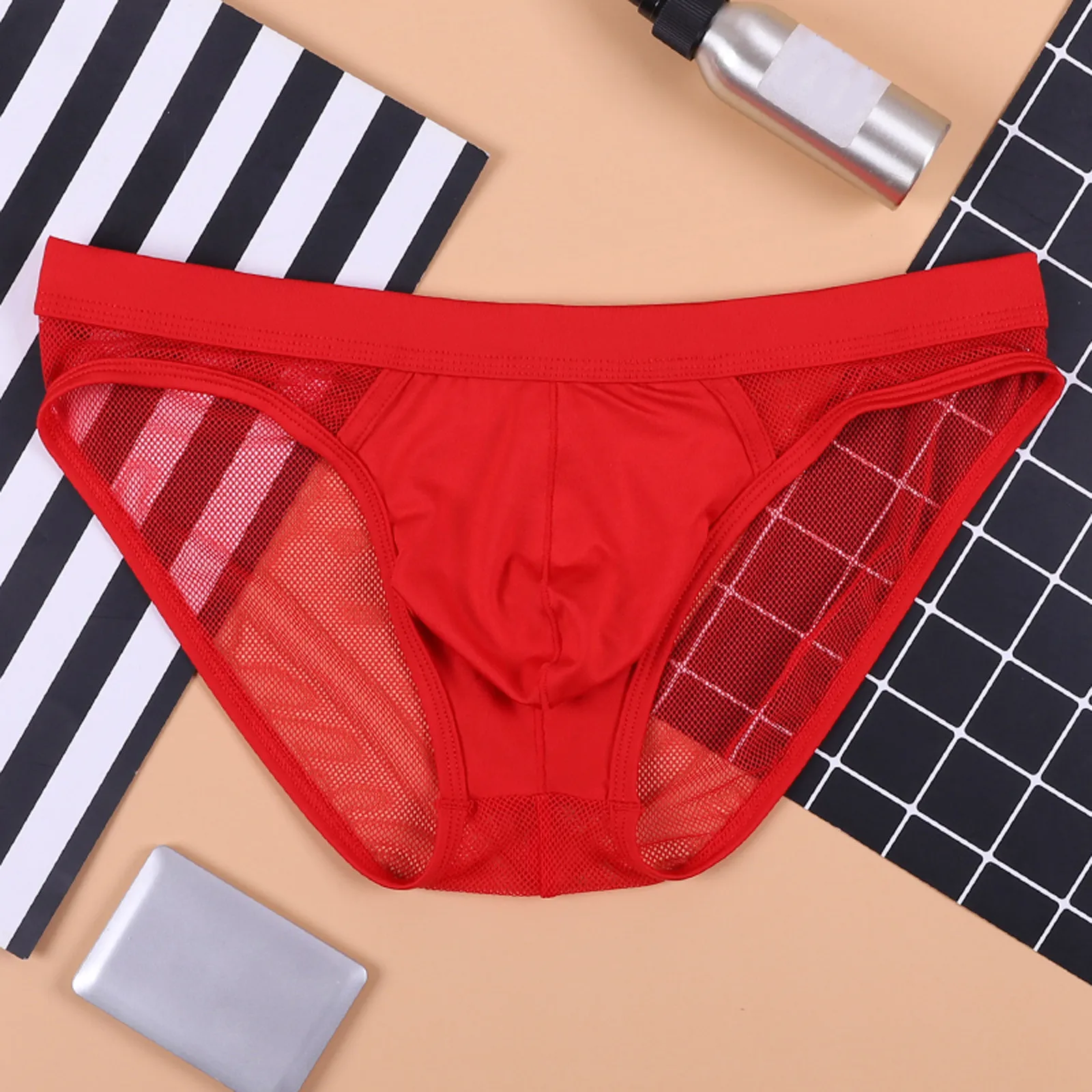 

Sexy Mesh Briefs See Throught Men Underpants Patchwork Panties Thin Calzoncillos Slips Breathable Hombre Cueca Gay Panties