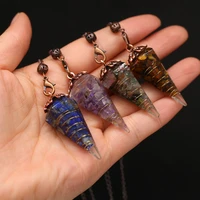 natural stone amethyst agate conical pendant necklace for jewelry making diy necklace accessories charm gift decor partyt17x45mm