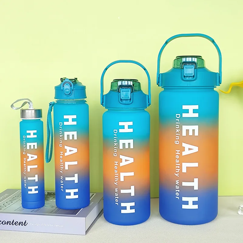 

4-Piece Set Water Bottle Frosted Gradient Space Cup Plastic Straw Cup Large Capacity Portable Simple Sports Kettle