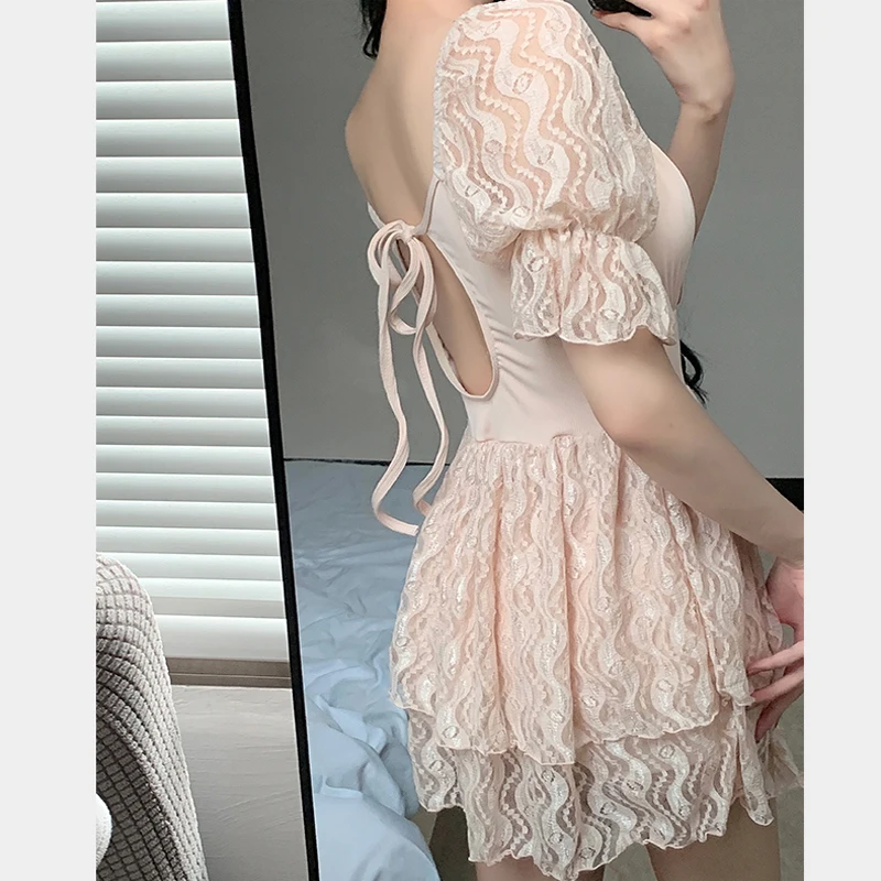 Solid Sexy Swimwear Ladies Korea 2023 New One-piece Boxer Simple Generous Fairy Hot Spring Swimsuit Women Monokini Bikini