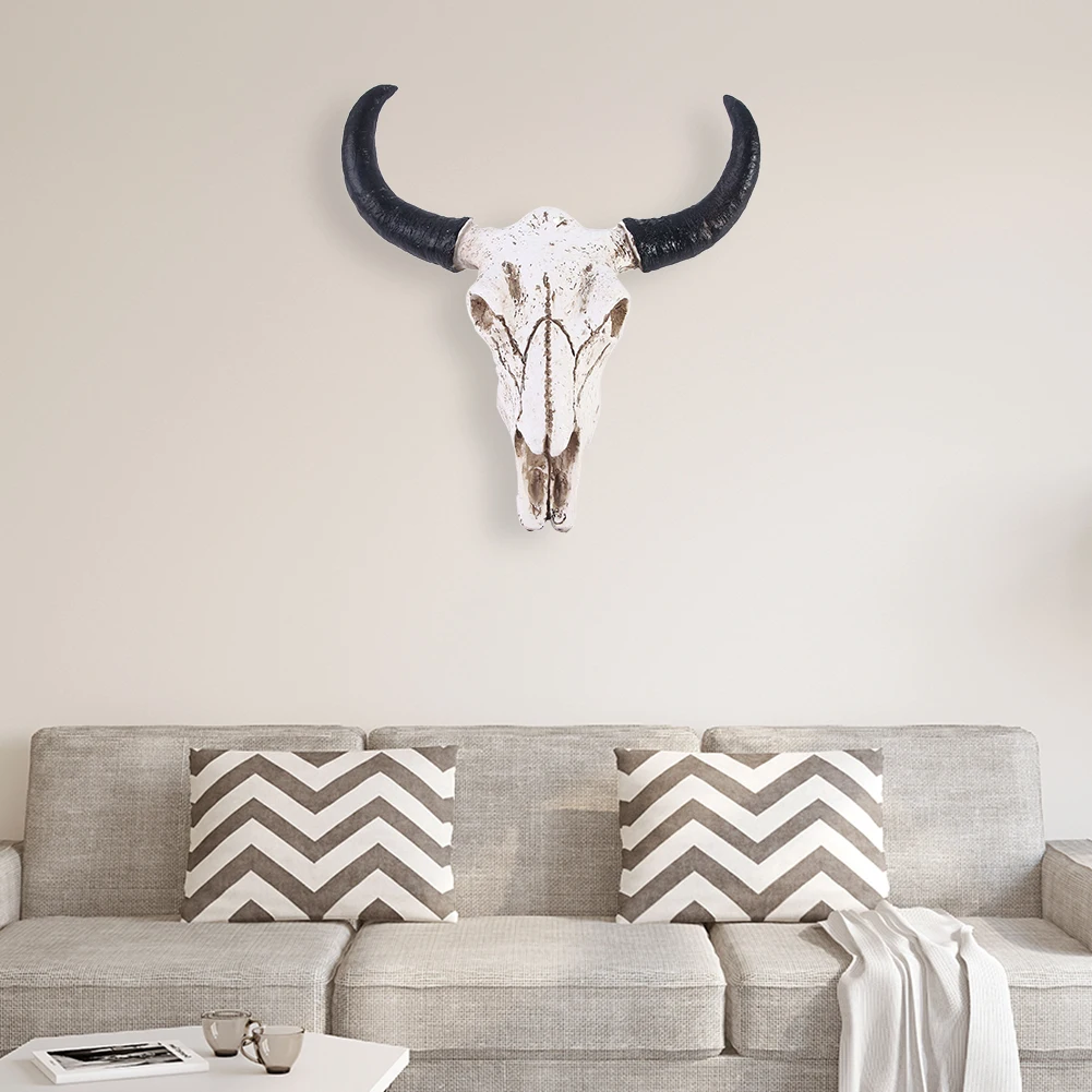 Resin 3D Animal Wildlife Horns Sculpture Longhorn Cow Skull Head Wall Decoration 3D Horns Sculpture Figurines Crafts images - 6