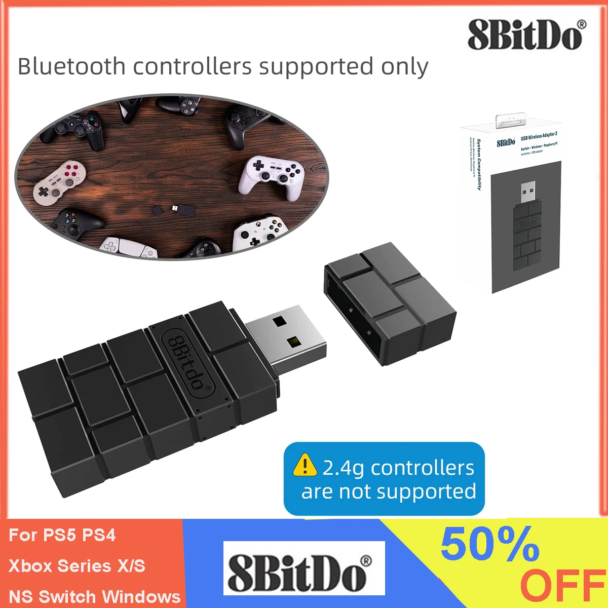 Беспроводной USB-адаптер 8Bitdo 2 для коммутатора/переключателя OLED Windows и Xbox серии X &