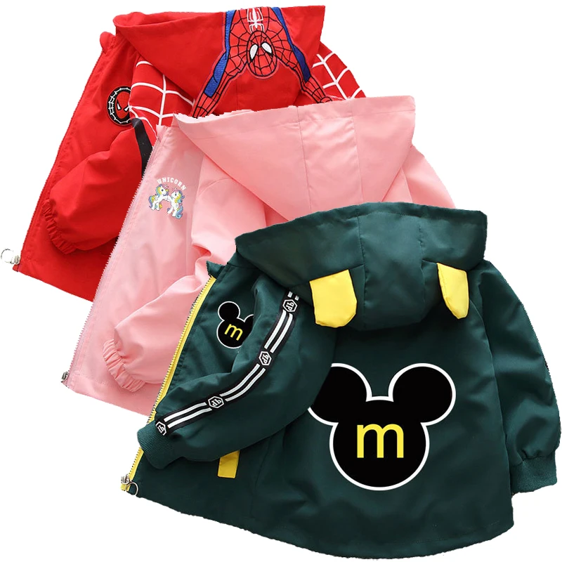 

Spring Baby Boy Jacket Kids Toddler Korean College Style Mickey Mouse Cartoon Clothes Boys Long Sleeve Hooded Jackets Coat