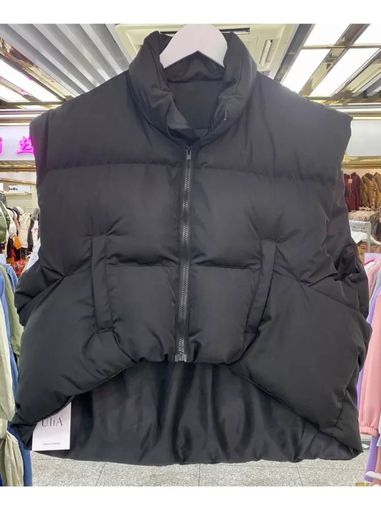 

Светильник ветроустойчивый упаковочный жилет-пуховик с длинным воротником-стойкой, свободный утепленный пушистый жилет без рукавов с хлоп...