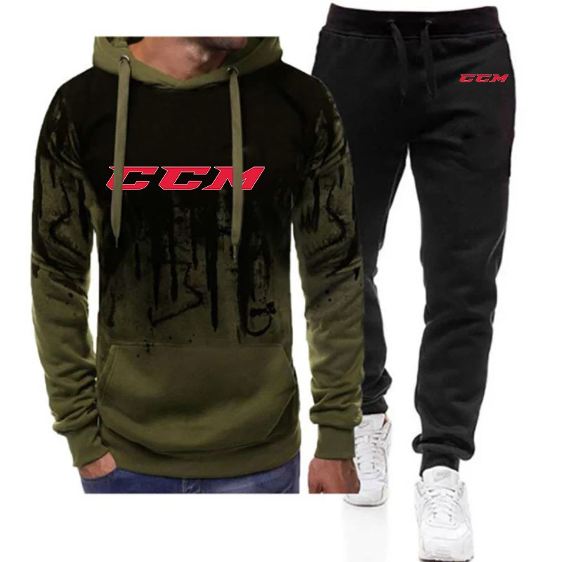 

CCM 2023 мужской новый градиентный свитер с капюшоном пальто с капюшоном + повседневные спортивные брюки костюм из двух предметов