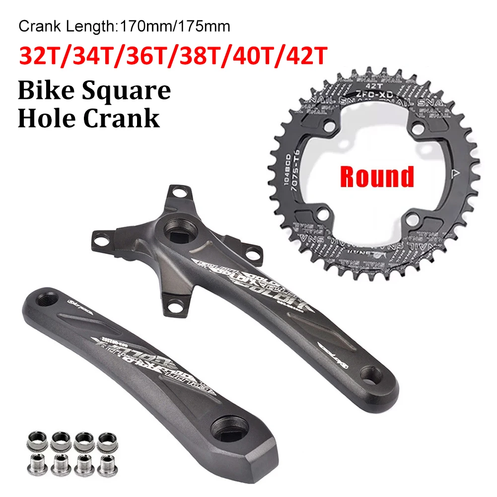 

Bicycle Square Hole Crankset 64/104BCD Mountain Bike Crank Sprocket 170/175mm Aluminum Alloy Crank With Narrow Wide Chainring