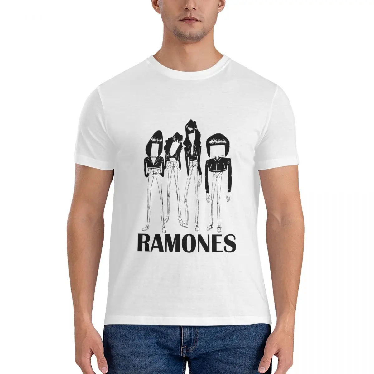 R-ramones Classic Men's T Shirt R-Ramones Band2 Crazy Tee Short Sleeve Round Neck T-Shirt Cotton Original Tops