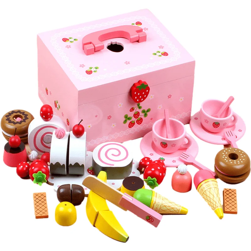 

Children's Simulation Cake Toy Children's Wooden Play House Role-playing Afternoon Tea Cake Roll Set Cut And Happy Kitchen Toys