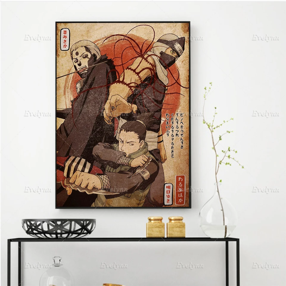 

Japan Naruto Anime Vintage Poster Nordic Modern Home Decor Prints Pictures Shikamaru Vs Hidan & Kakuzu Wall Art Canvas Painting