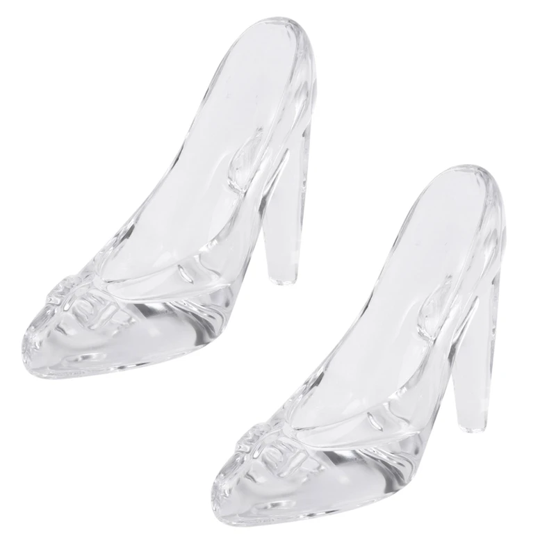 

2X Crystal Shoes Glass Birthday Gift Home Decor Cinderella High-Heeled Shoes Wedding Shoes Figurines Miniatures Ornament