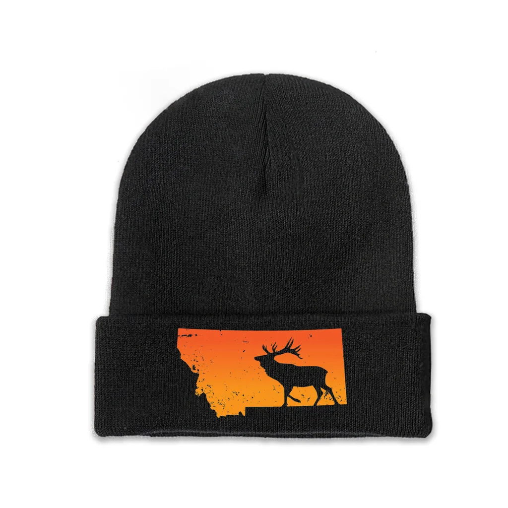 

Montana Elk Beauty Animal Knitting Knitted Hat Beanie Caps Skullies Beanies Ski Cap Soft Bonnet Hats Winter Warm