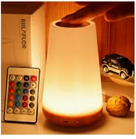 

Wood Grain Touch Night Light Pat Table Lamp Remote Control USB Bedroom Bedside Lamp Seven Colours Ambient Light