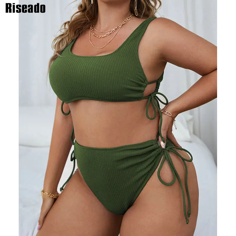 

Riseado купальный костюм размера плюс, новинка 2022, комплект бикини с высокой талией, сексуальный купальник для женщин, ребристый бикини, одното...