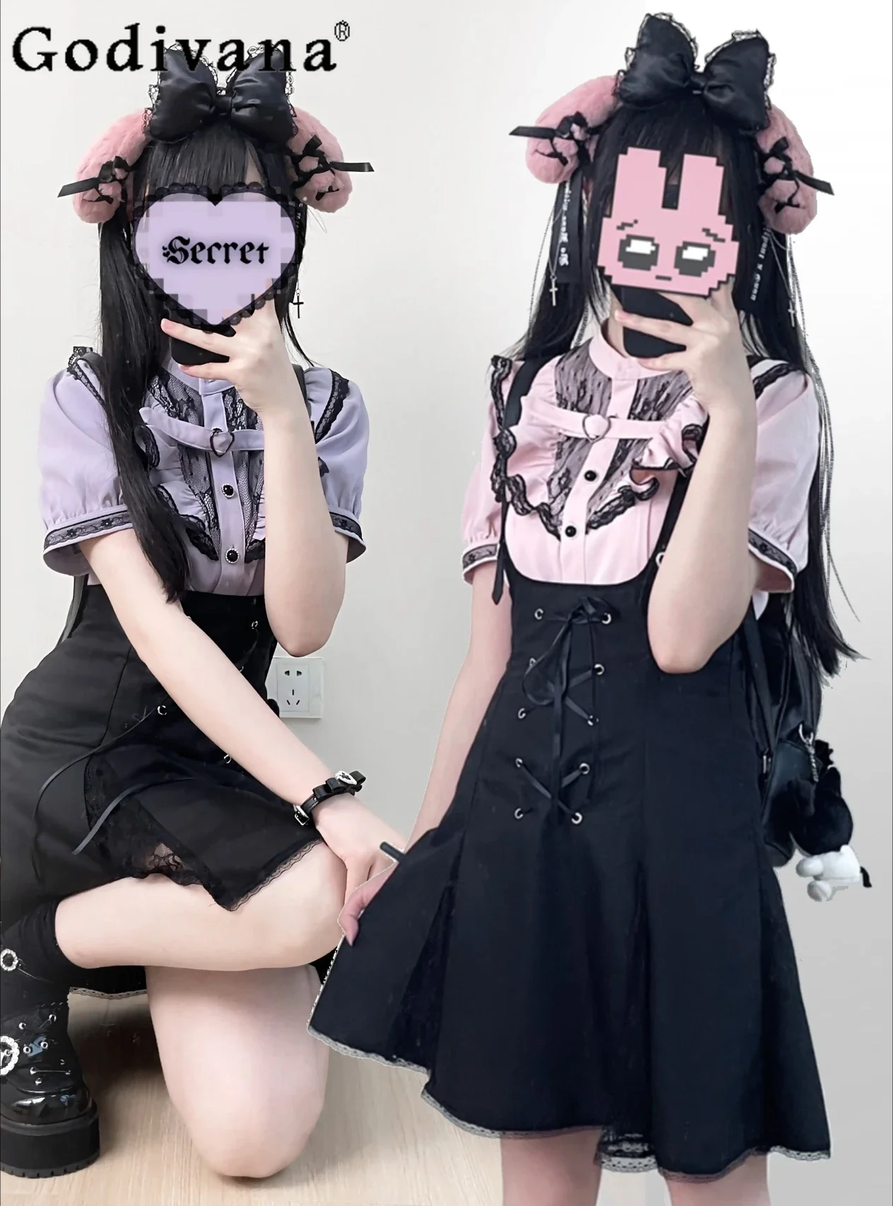 Женская кружевная рубашка Y2k в японском стиле повседневная приталенная