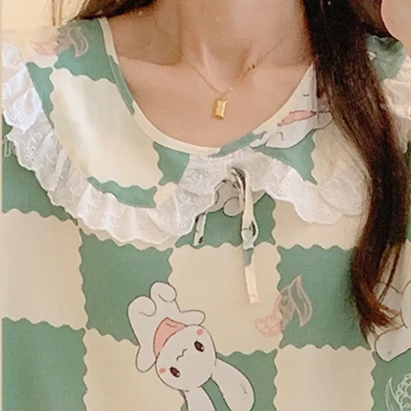 Women's Summer Pajama Dressing Gown Half Sleeve Leisure Ventilation Doll Collar 100% Viscose One Size Princess Girls Nightgown