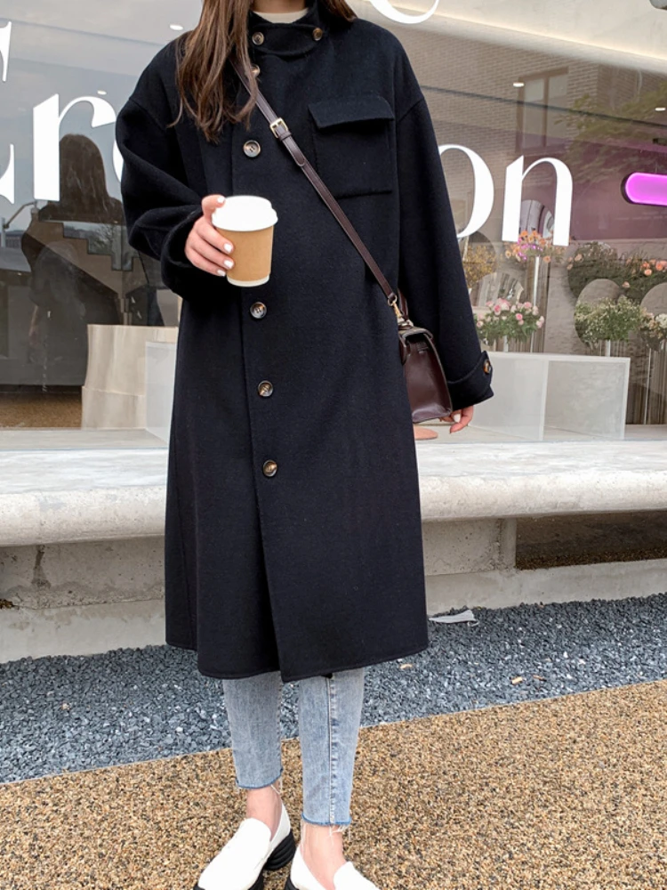 

Женское однобортное зимнее пальто, однобортное свободное теплое Двустороннее пальто из смешанной кашемира, 2023