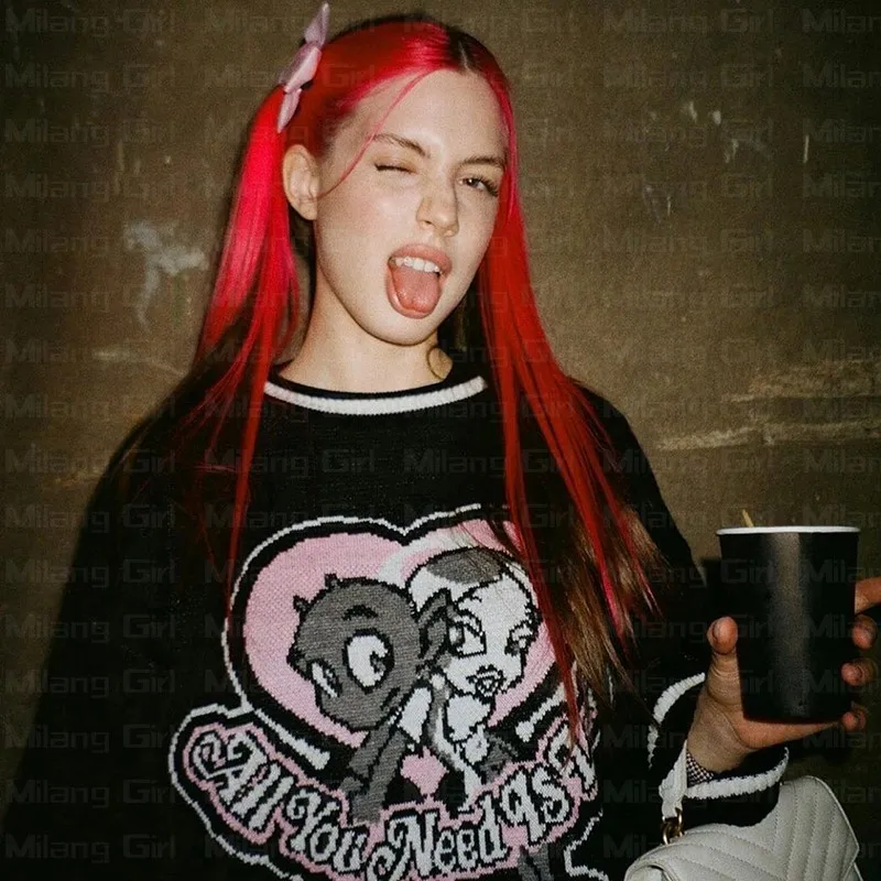 Женский джемпер большого размера с надписью Y2k длинными рукавами и графическим