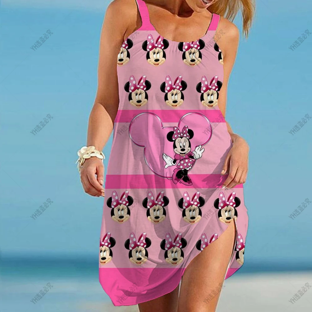 Летнее женское платье с диснеевским Минни Микки Маусом Повседневное без рукавов