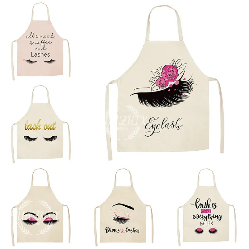 

Eyelash Printed Cleaning Art Aprons Sleeveless Home Cooking Kitchen Apron Cook Wear Cotton Linen Adult Bibs Accessories 55*68cm