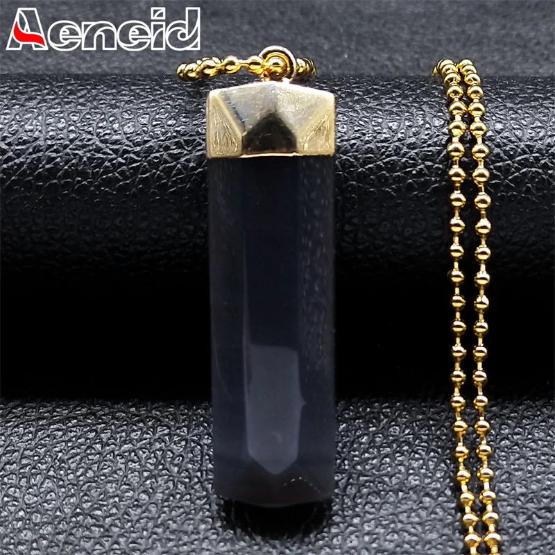 

Exquisite Natural Rectangle Agate Stone Pendant Necklace for Women Men Stainless Steel Geometric Reiki Healing Necklaces Jewelry