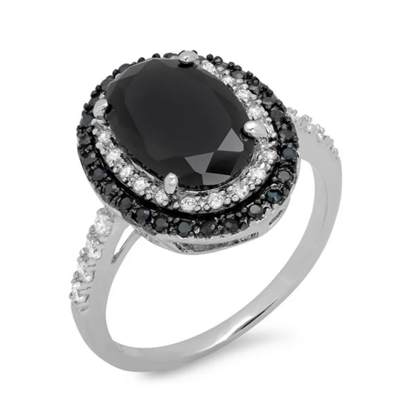 

Vintage 925 Silver Black Zircon Ring Engagement Ring for Women Gemstone Ring Black Diamond Ring