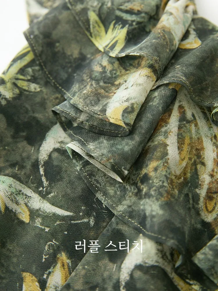 [Tricolor Dream Dunhuang X Linghua Cong] 2024 новый летний топ с оборками на талии китайский тонкий