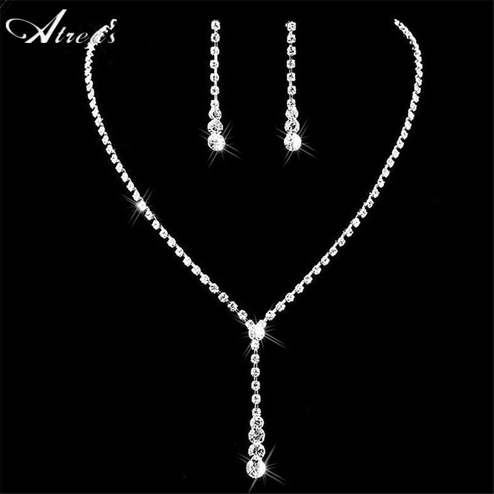 

2023 Clear White Crystal Jewelry Set For Women Wedding Bridal Jewelry Gift Silver Plated Long Tassel Earrings Pendant Necklace