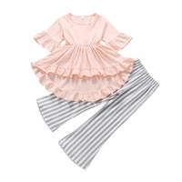 childrens autumn irregular skirts flared sleeves striped pants two piece girls suit