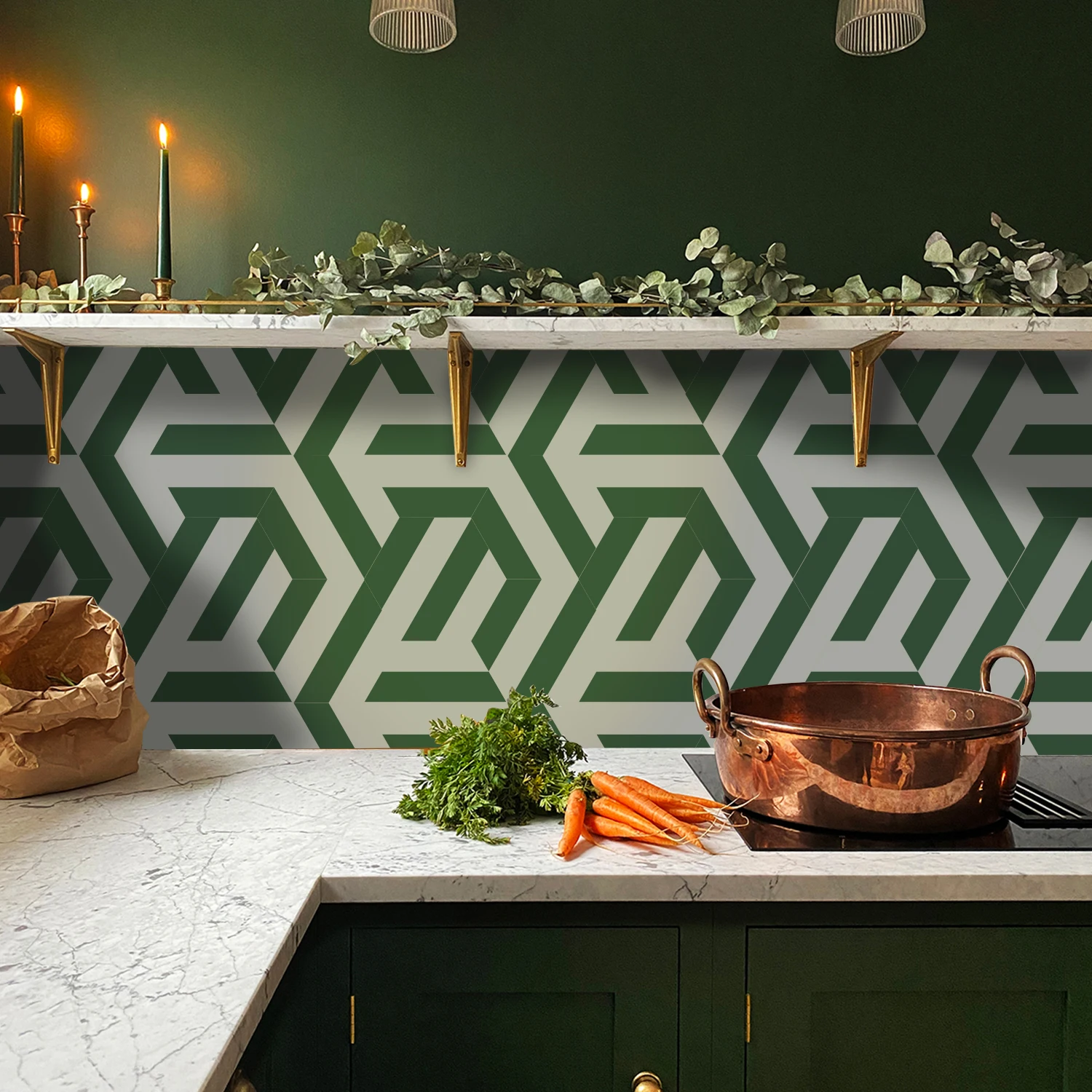 

Funlife® 1.6mm IXPE Foam Thickened Emerald Green Geometric Striped Hexagonal Floor Sticker Self-adhesive Kitchen Room Wall Decor