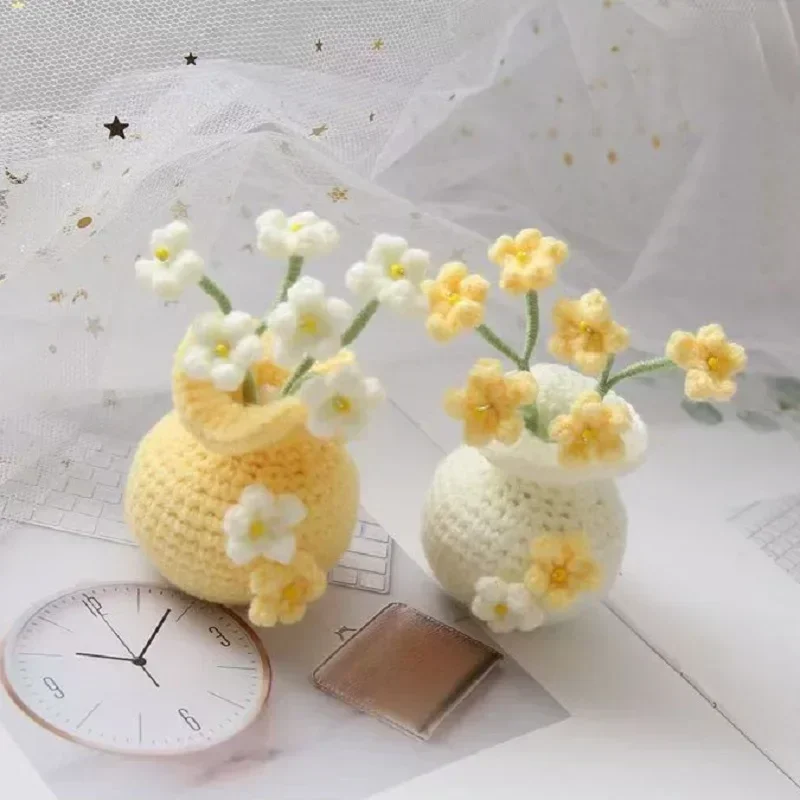 Вязаный крючком мини-цветок в горшке вязаные цветы горшках корзина с растениями